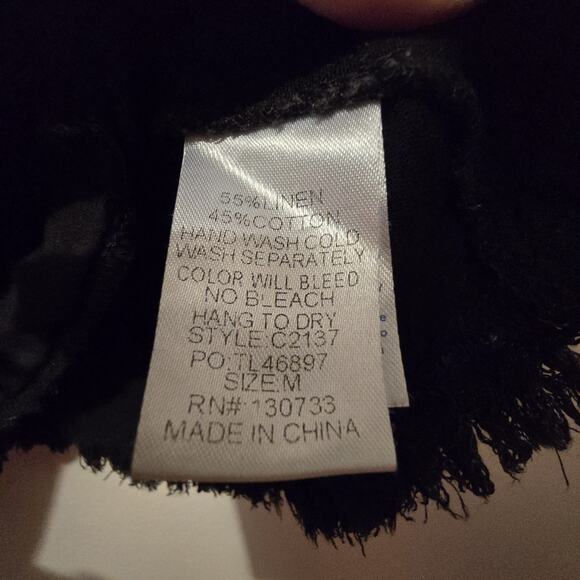 Umgee Linen Blend Jacket Womens MED Black Pockets Frayed Lagenlook Artsy Boho - Picture 7 of 11